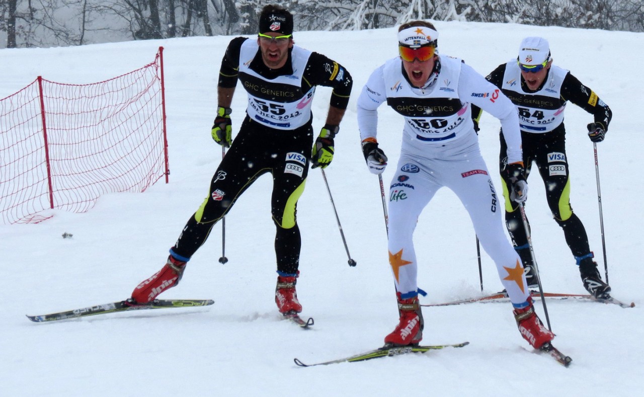 Skate race: Catching a ride with Sam Tarling and a Swede.  Still not a great race, but starting to feel better.