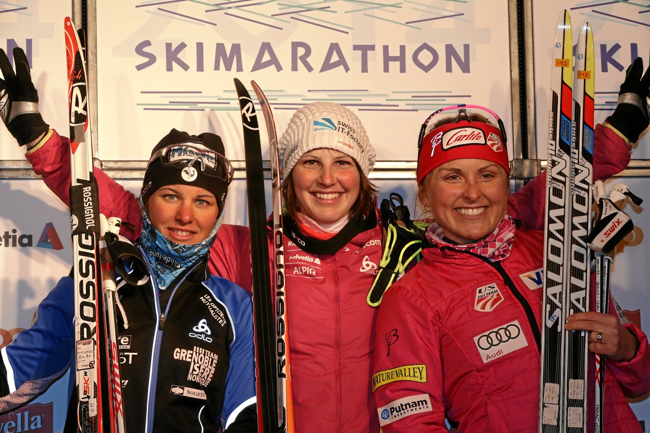 Holly Brooks in 3rd at the St. Moritz night sprint.