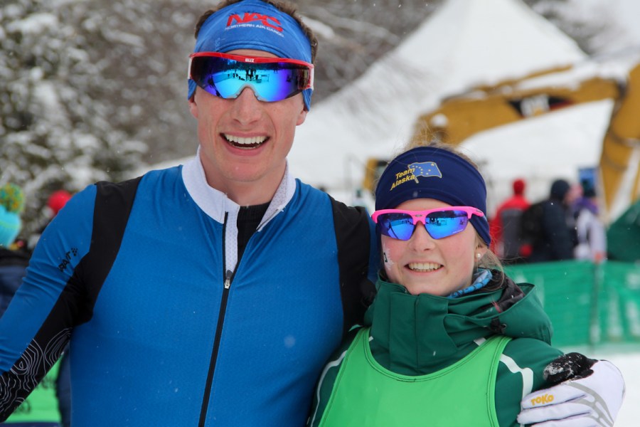 The races overlapped with Dartmouth Carnival, and I got to see my sister who was racing and helping volunteer in the finish pen.  Here she is with Tyler after the skate 10k.