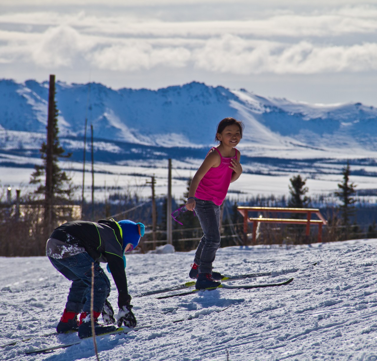 1st and 2nd graders enjoying the spring sun during PE
